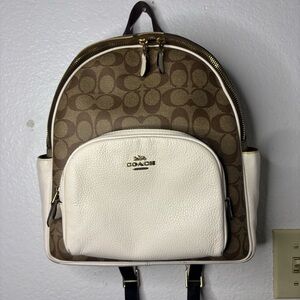 Coach Signature Brown and Cream Backpack